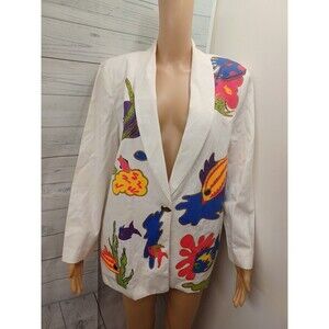 D.K. Gold Multicolor Beaded Fish Sea Jacket Womens Sz 10 Glitter